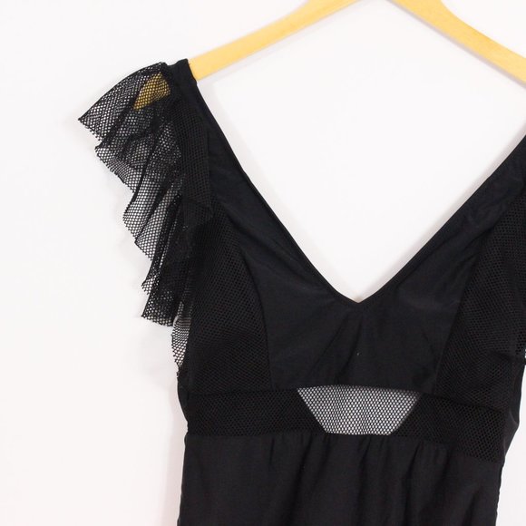 *Shein Black Contrast Mesh Ruffle One Piece Swimsuit - Picture 8 of 12